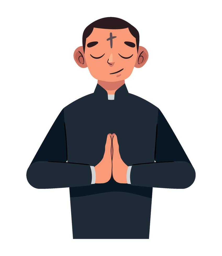 A cartoon man in a black shirt is praying vector