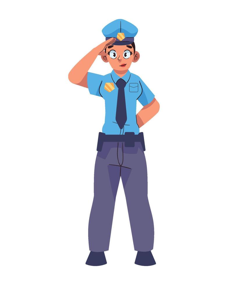 Police officer saluting, cartoon character illustration vector