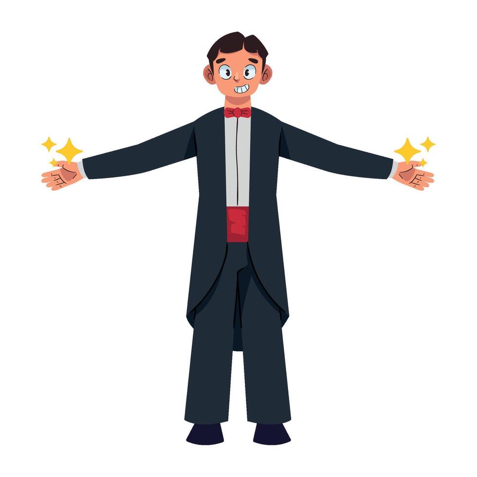 A cartoon magician with his hands outstretched vector