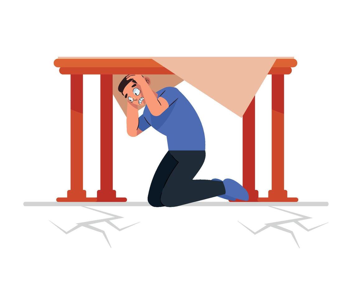 Man under the table with a broken table vector