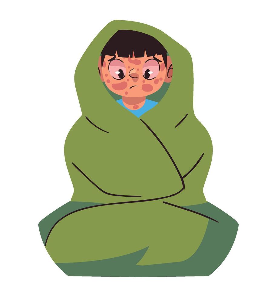 A boy wrapped in a green blanket vector