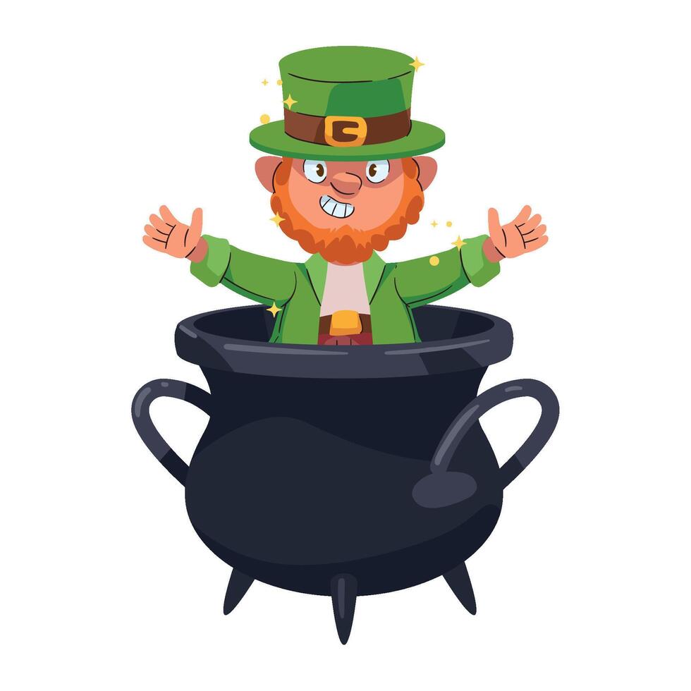 Leprechaun in pot with gold coins vector