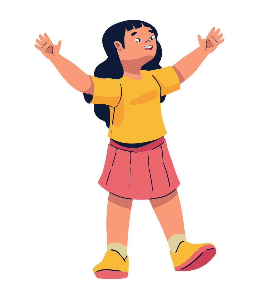 A cartoon girl with her arms up in the air vector