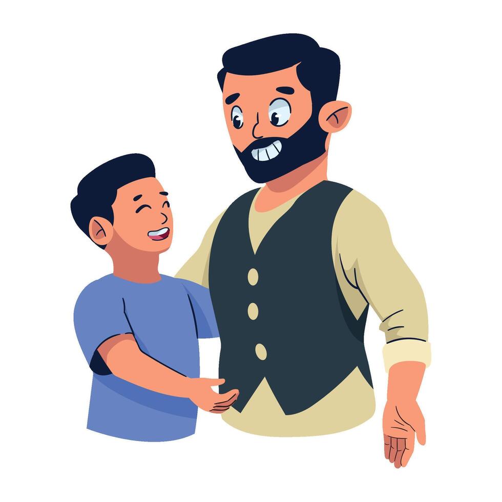 A cartoon man and boy are standing next to each other vector