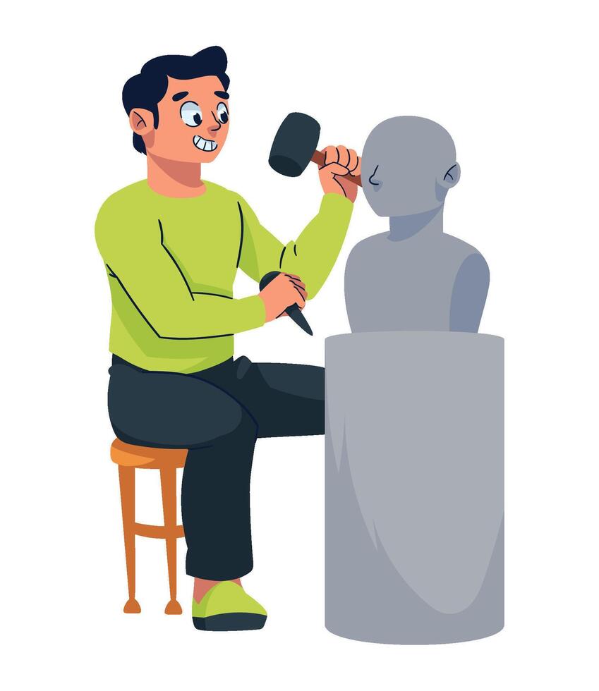A man is painting a bust of a man vector