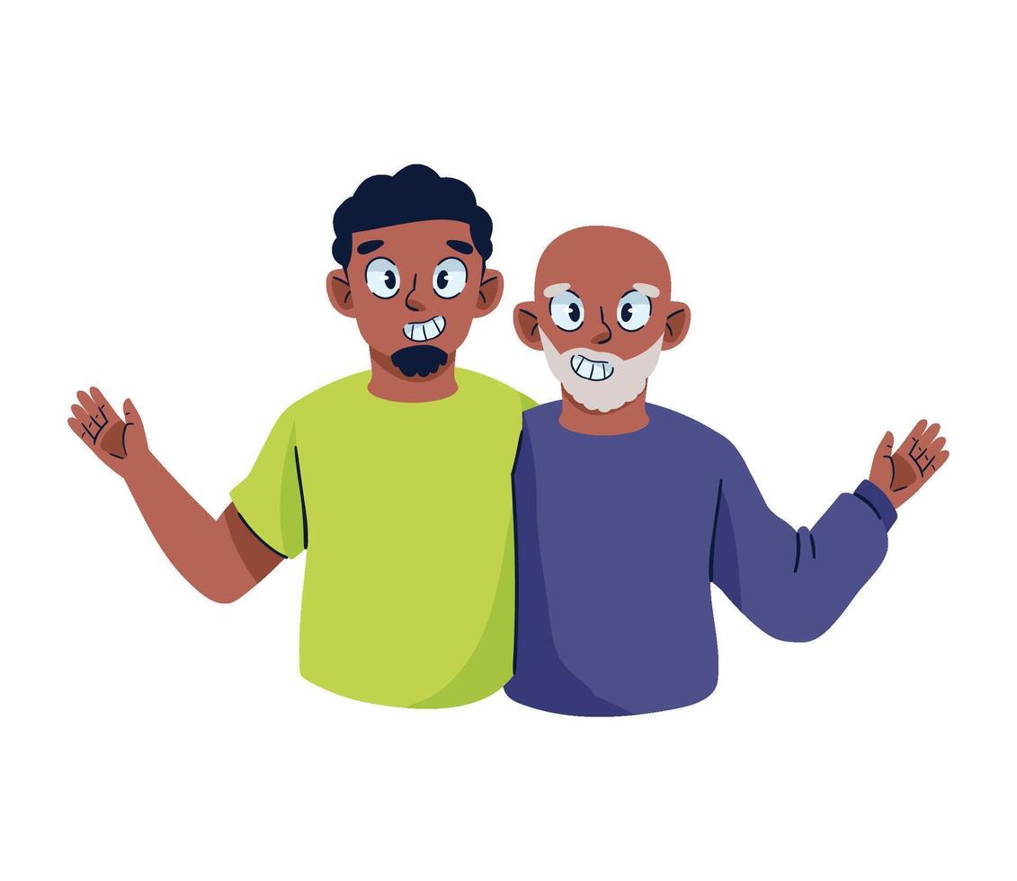 Two men with big eyes and a beard vector