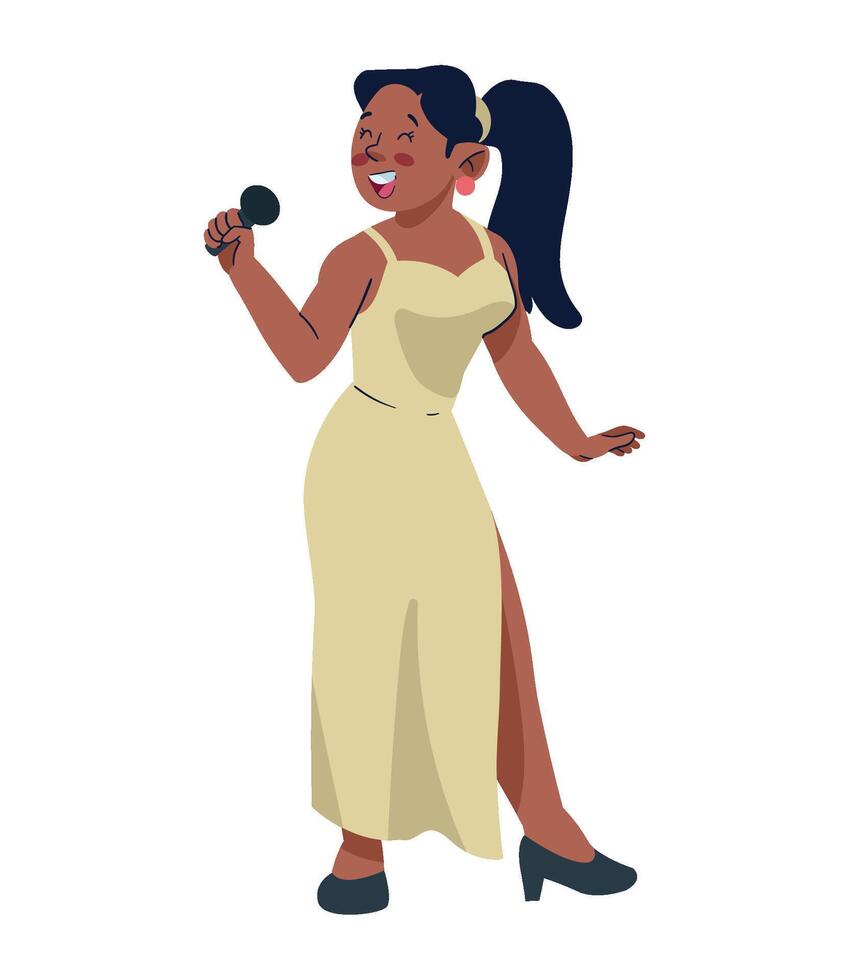 A cartoon woman in a long dress singing into a microphone vector