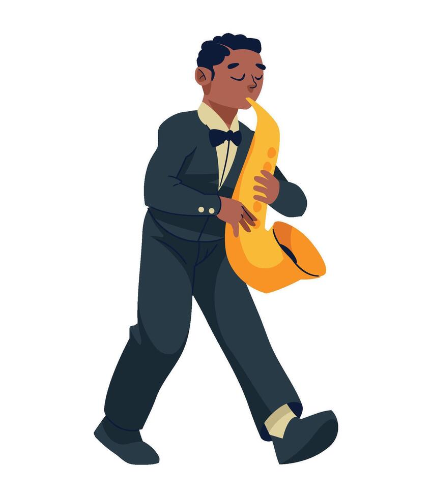 A cartoon man in a suit playing the saxophone vector