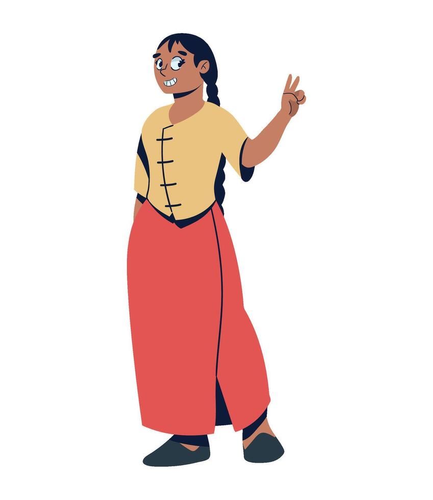 A cartoon woman in a traditional dress vector