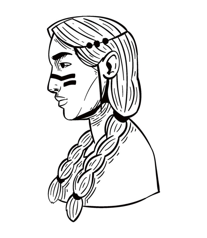 A drawing of a woman with braids in her hair vector
