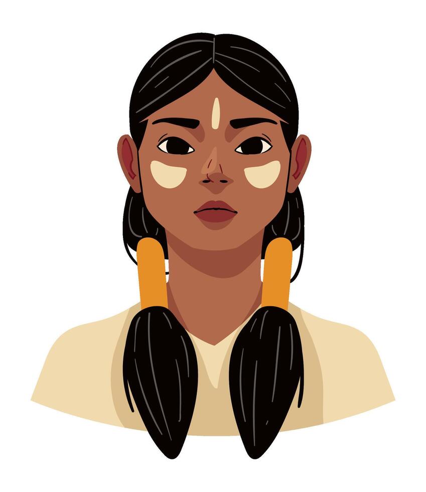 A woman with long hair and a face painted in a native american style vector