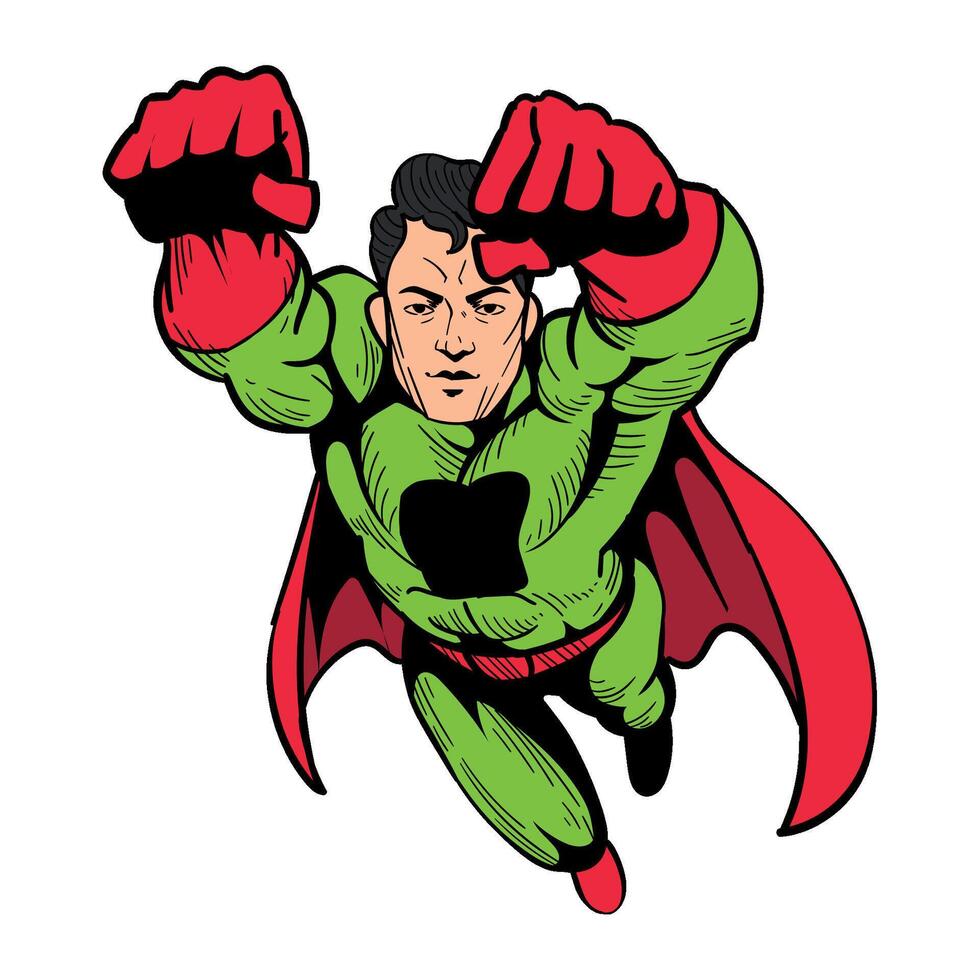A cartoon superhero flying in the air vector