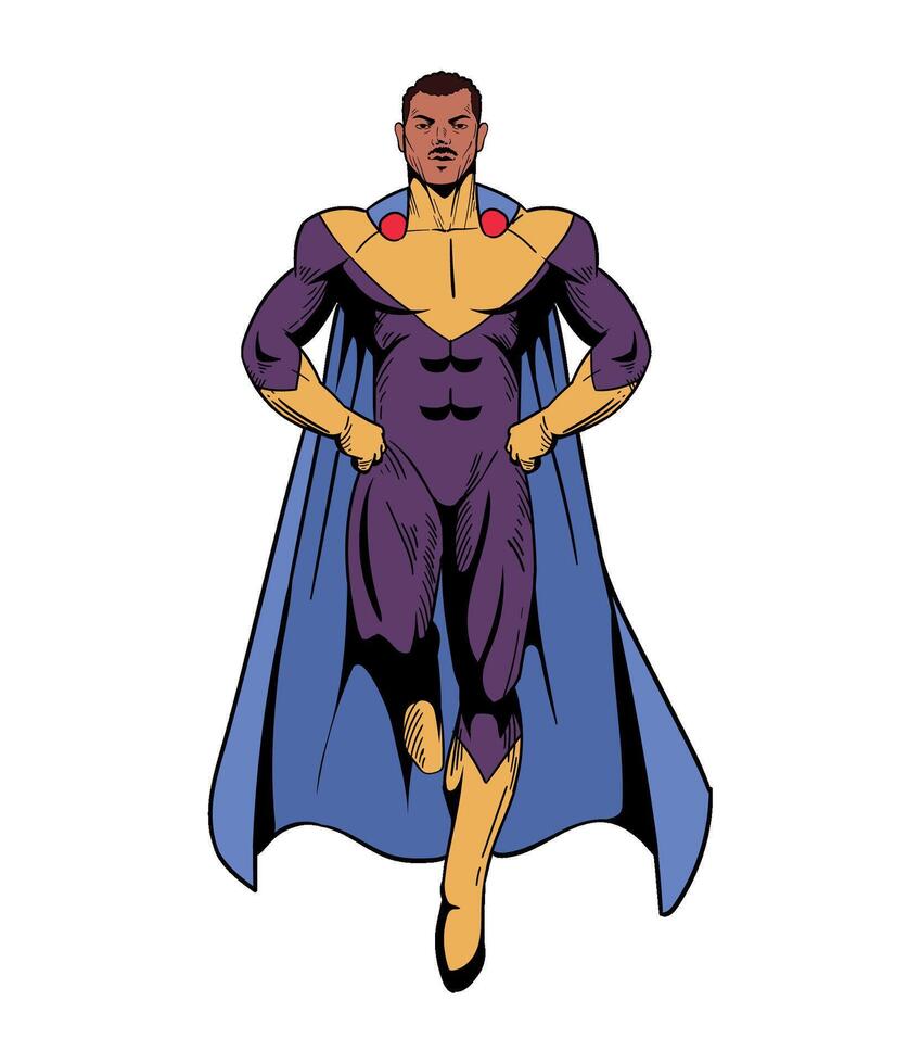 A cartoon superhero in purple and yellow vector