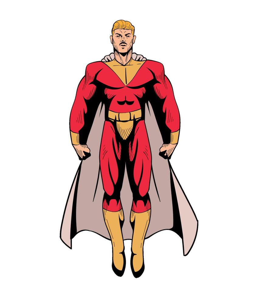 A cartoon superhero in red and gold vector