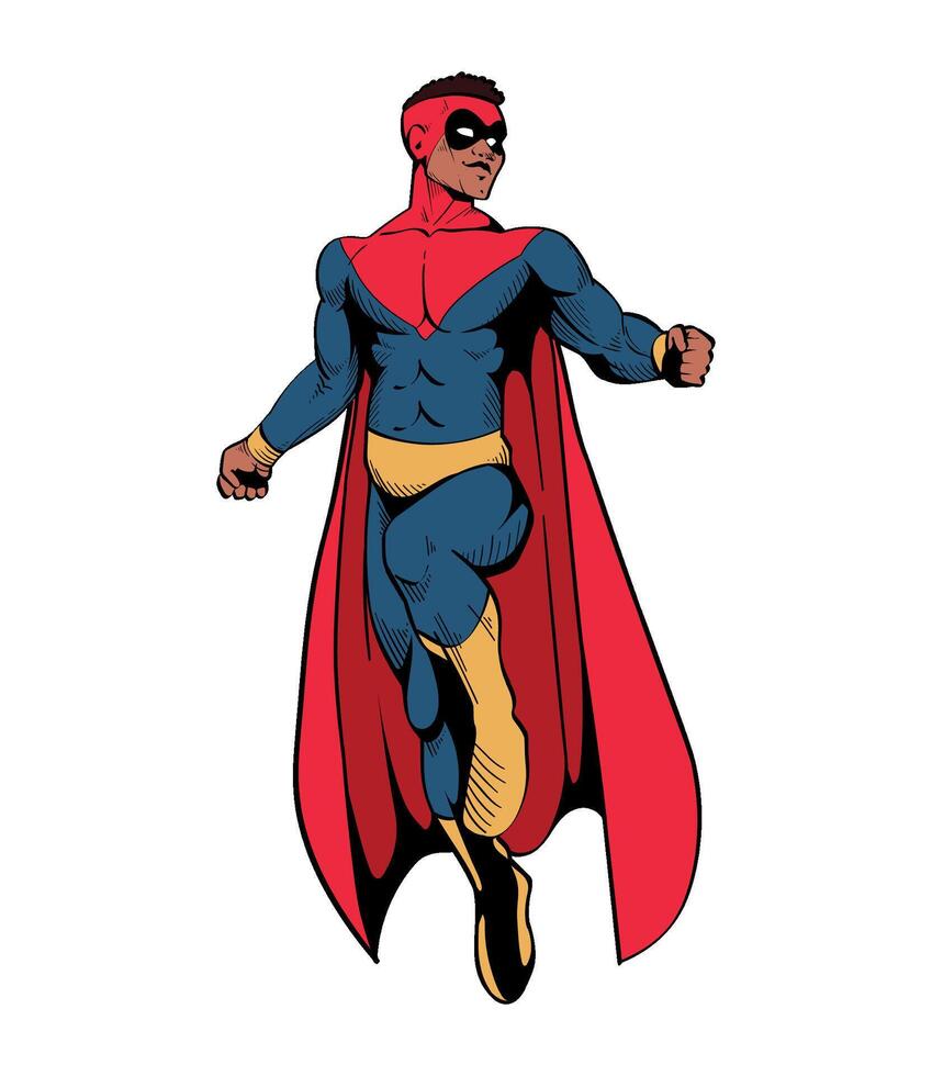 A cartoon superhero in red, blue and yellow vector