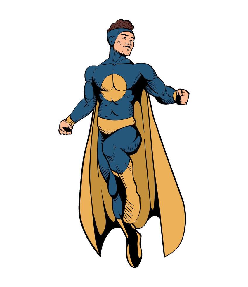 A cartoon superhero in blue and yellow vector