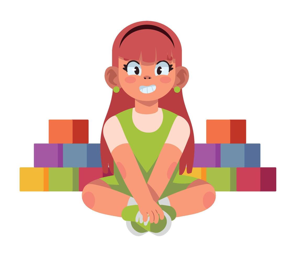 A girl sitting on a pile of blocks vector
