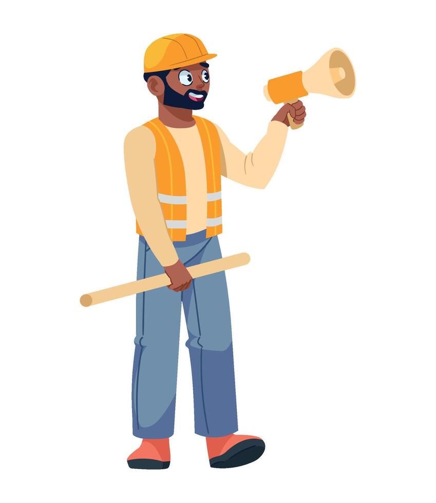 An african american man in a hard hat holding a megaphone vector
