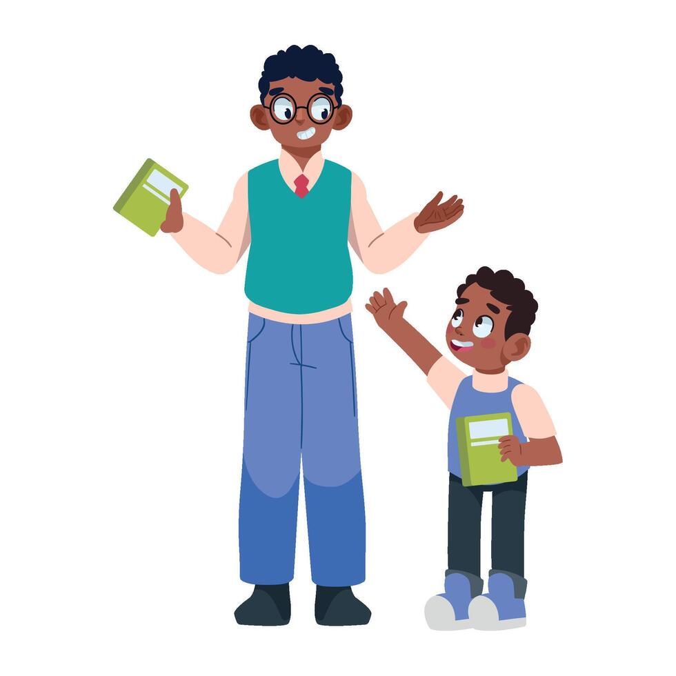 An image of a man and boy holding books vector