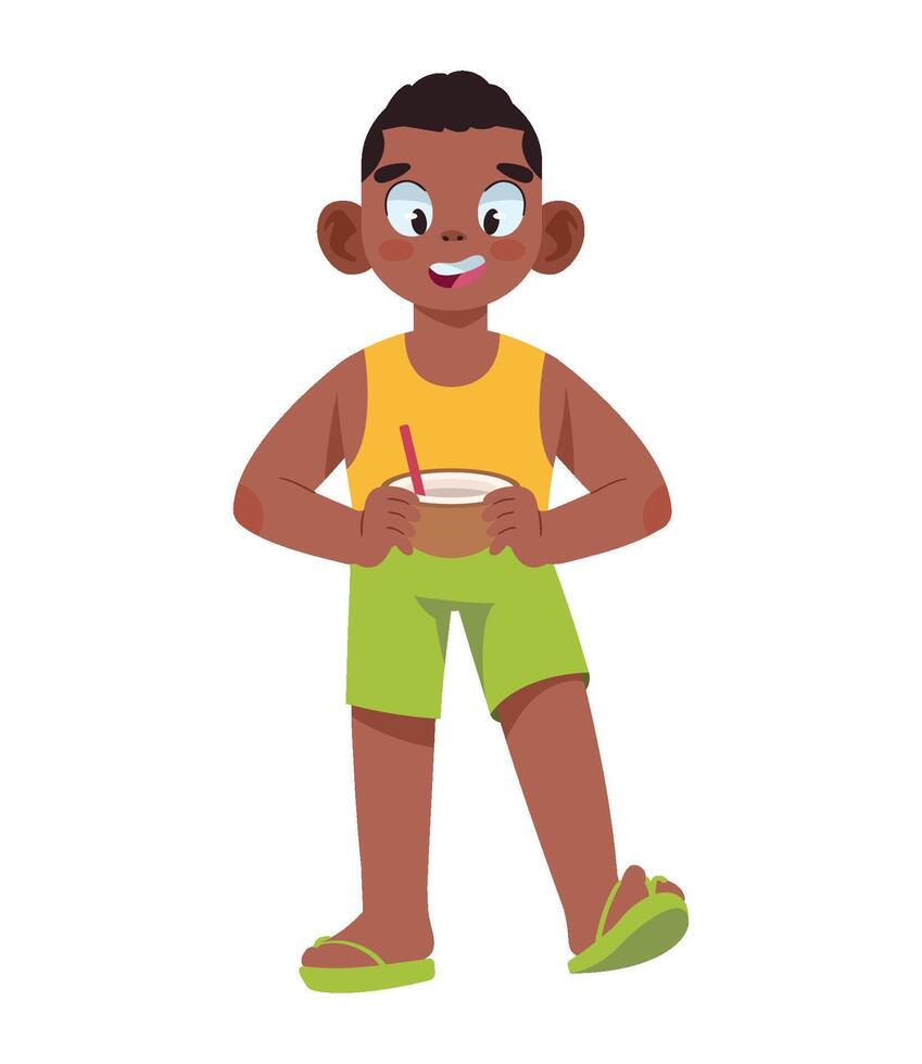 A cartoon boy holding a bowl of ice cream vector