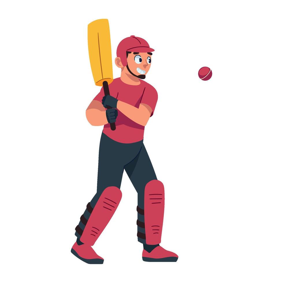 Cricket player in action, flat illustration vector