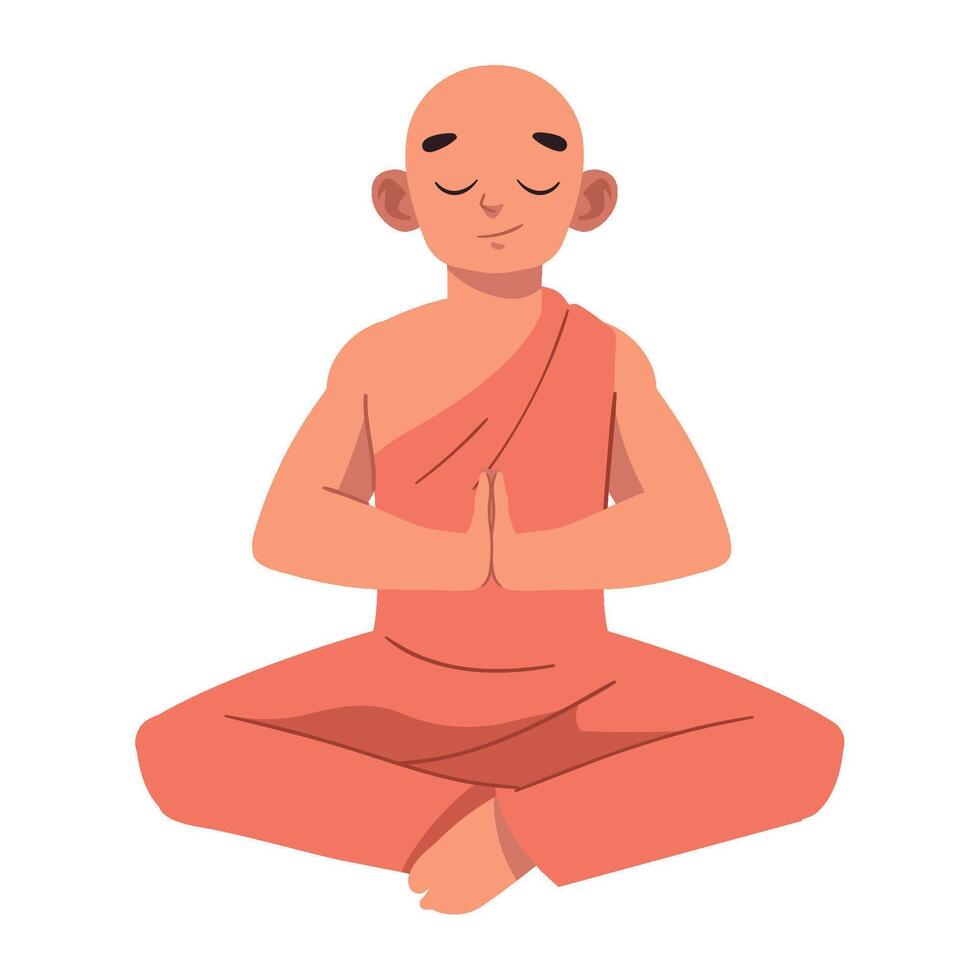 A cartoon monk sitting in meditation pose vector