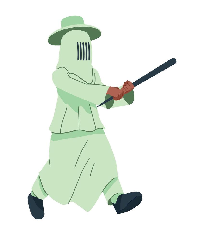 A cartoon man in a green robe and hat with a baseball bat vector