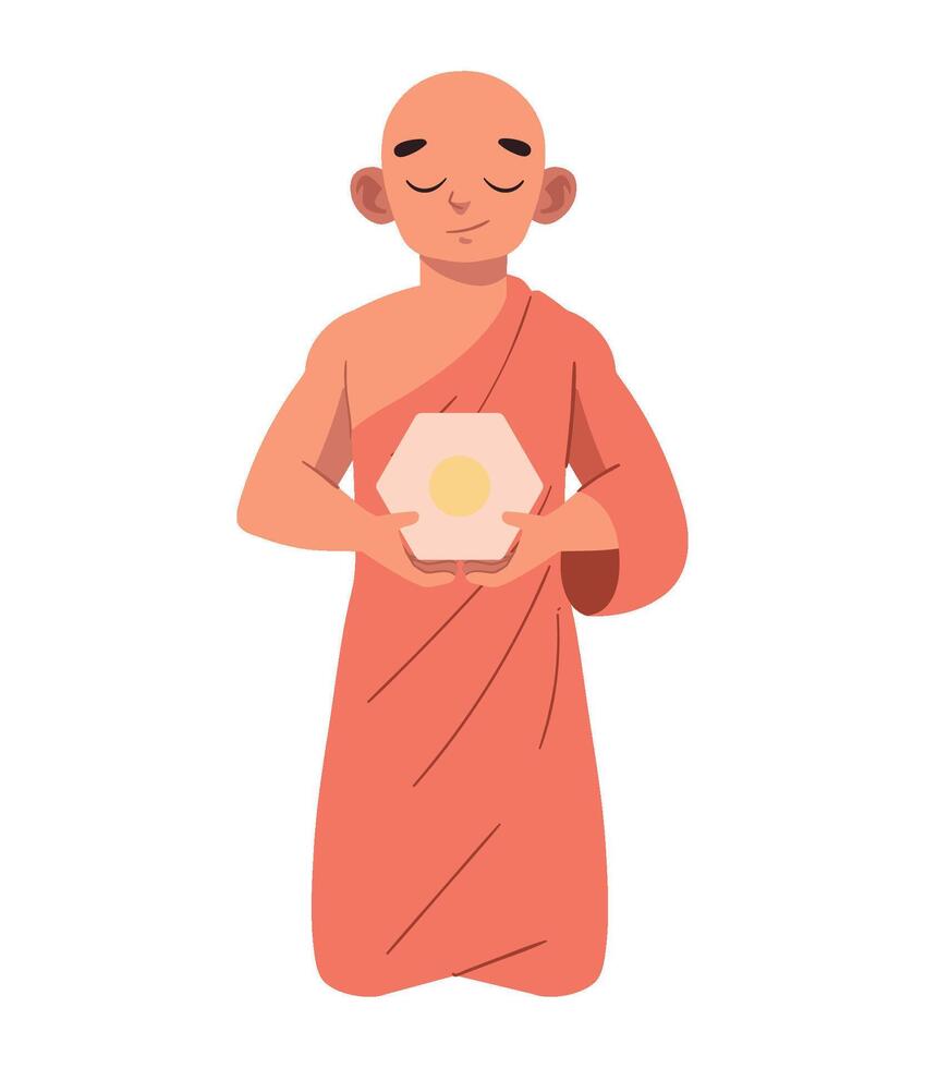 A monk holding a golden egg in his hands vector