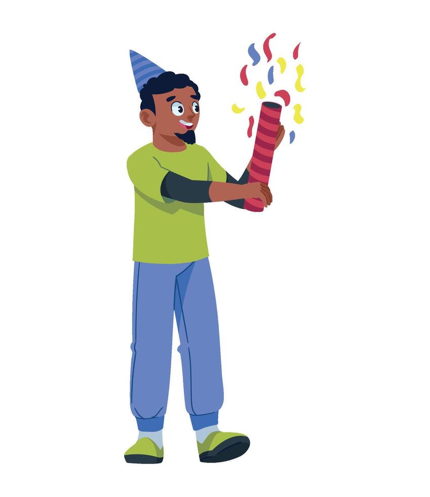A cartoon man holding a birthday party hat vector