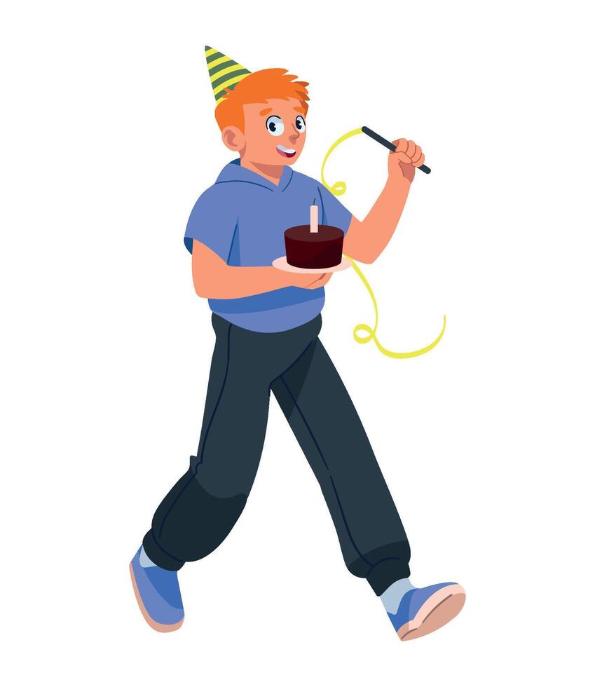 Boy with birthday cake and candles illustration vector