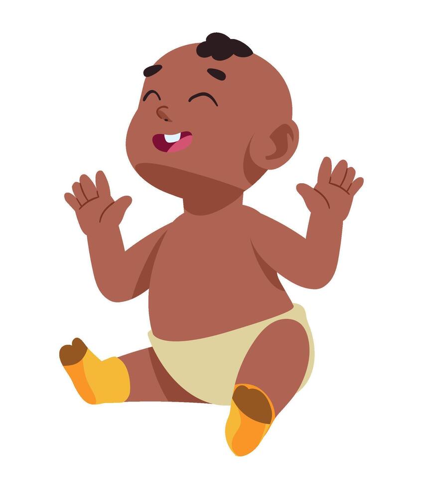 A cartoon baby sitting on the floor with his hands up vector