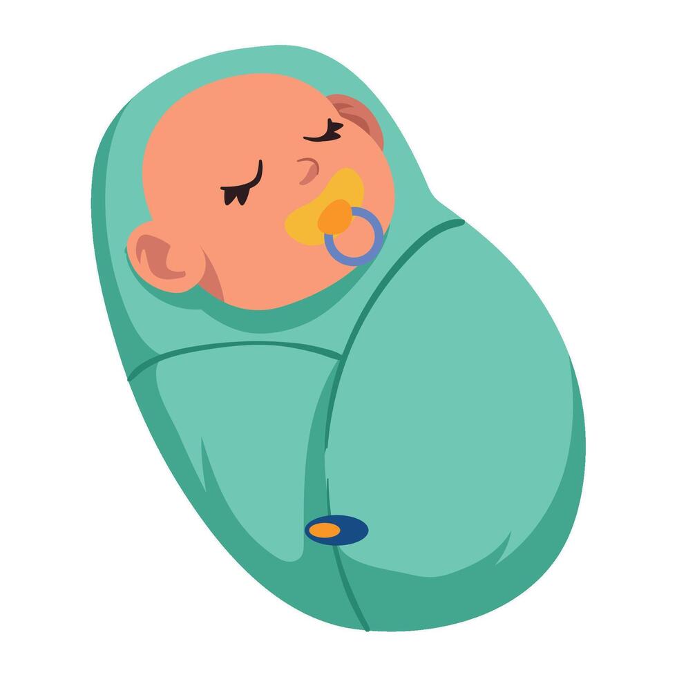 A baby in a green blanket with a pacifier vector