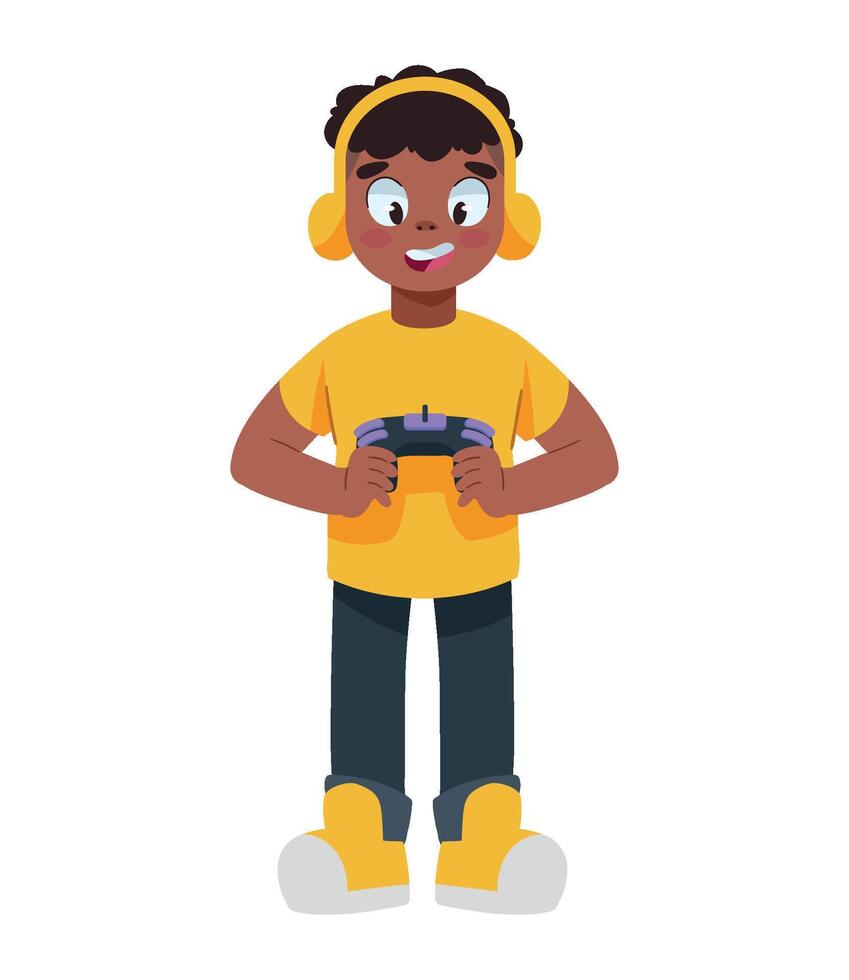 A cartoon boy holding a controller vector