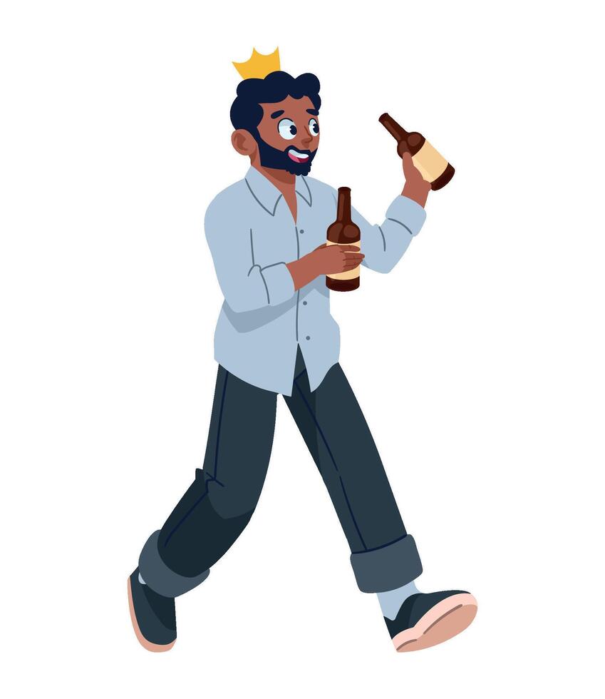 Man with beer bottle and crown illustration vector
