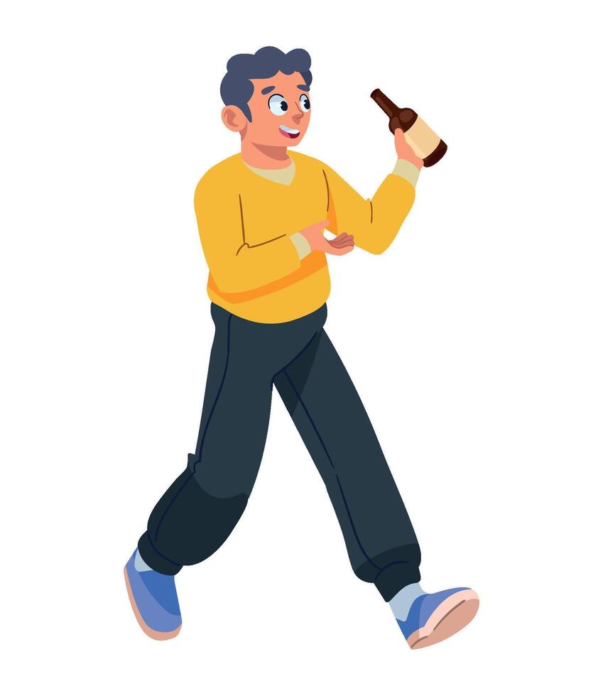 Man with beer bottle and beer illustration vector