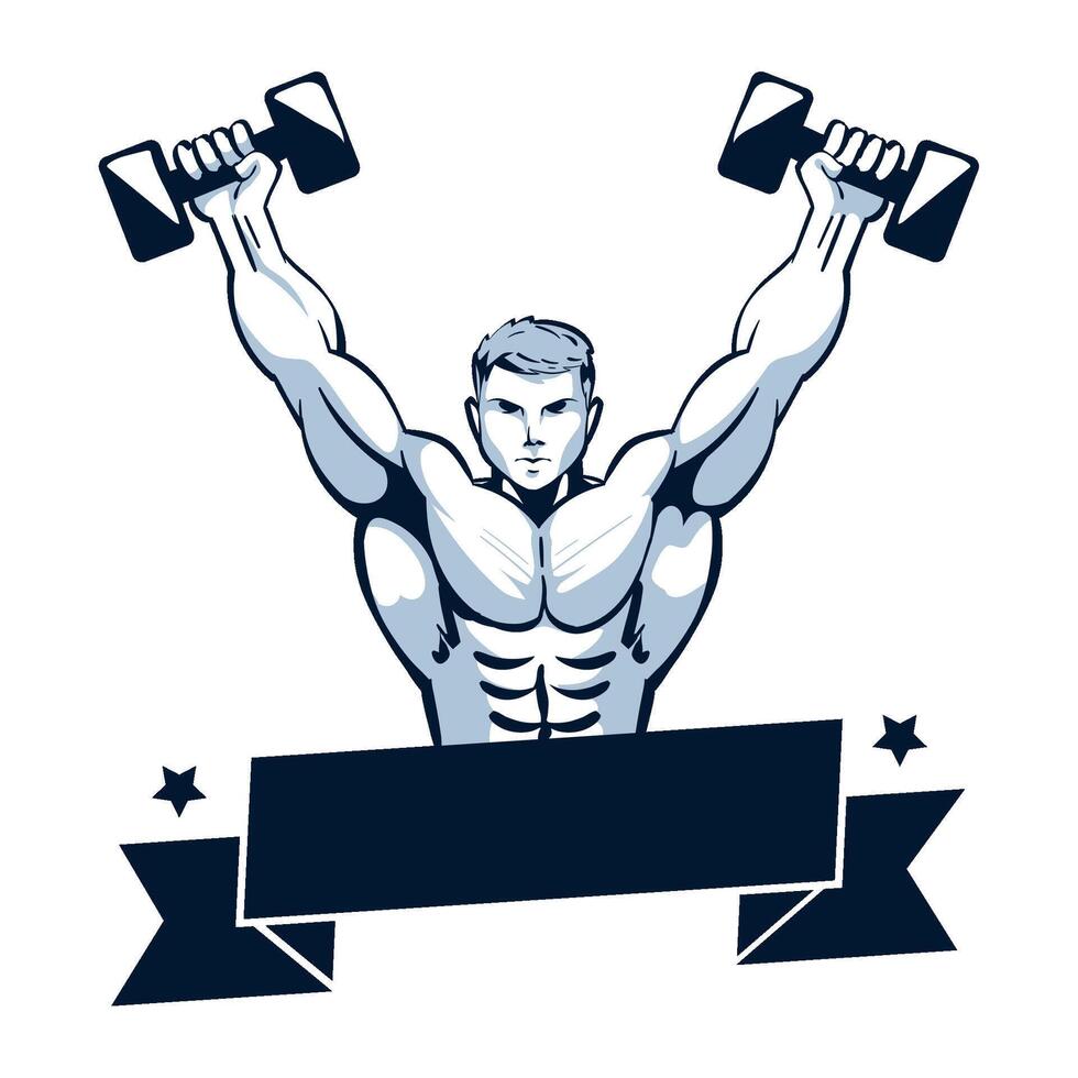 A man lifting weights with a banner on his back vector