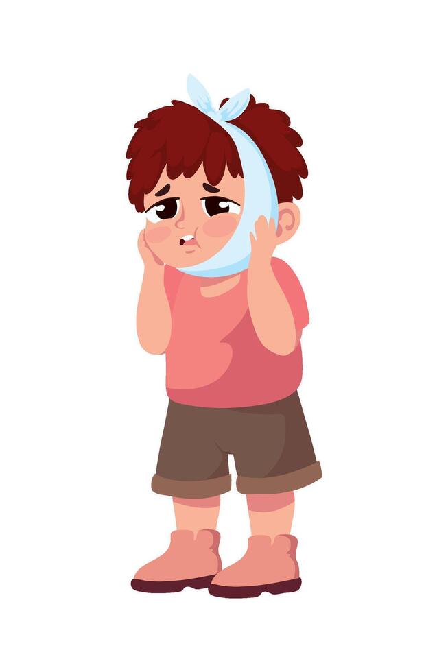 A boy with a bandage on his head vector