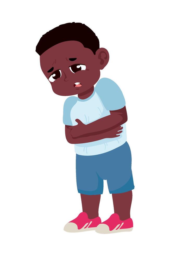 An illustration of a boy with stomach pain vector