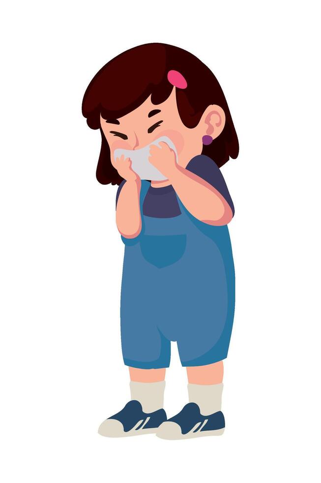 A little girl blowing her nose vector