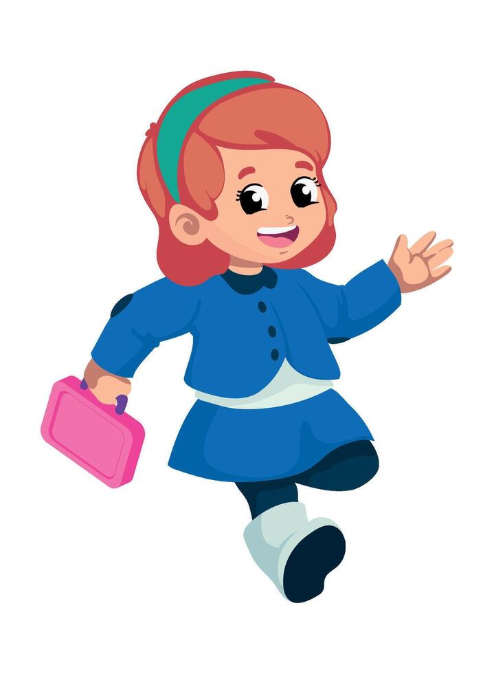 A cartoon girl with a suitcase and a pink bag vector