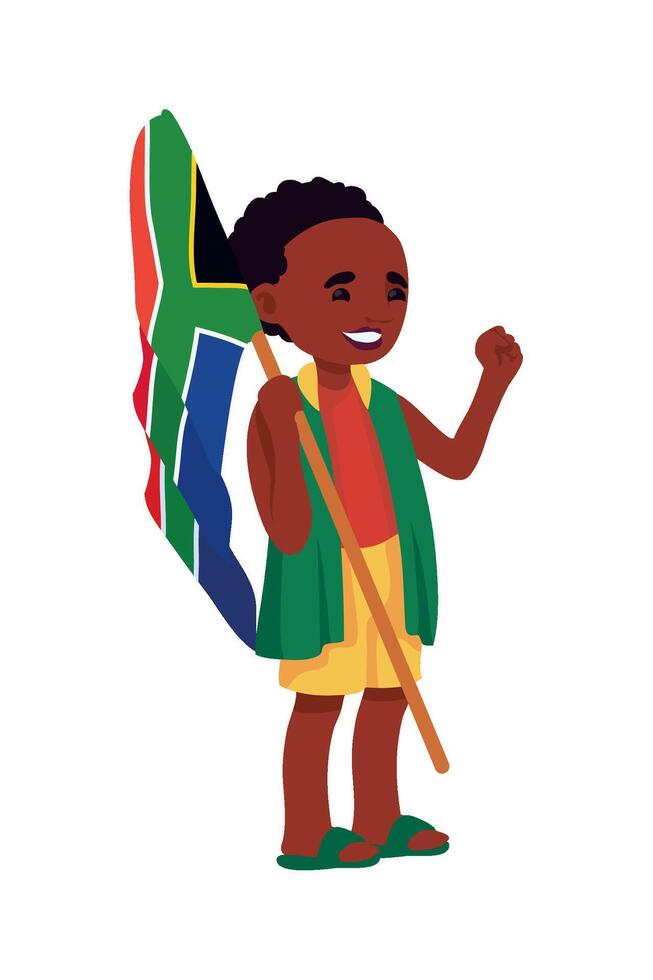 A cartoon boy holding a flag of south africa vector