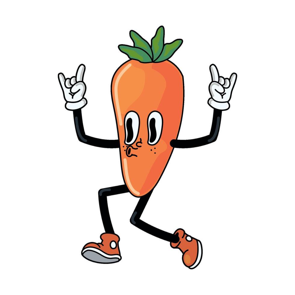 A cartoon carrot character with arms up and a hand up vector