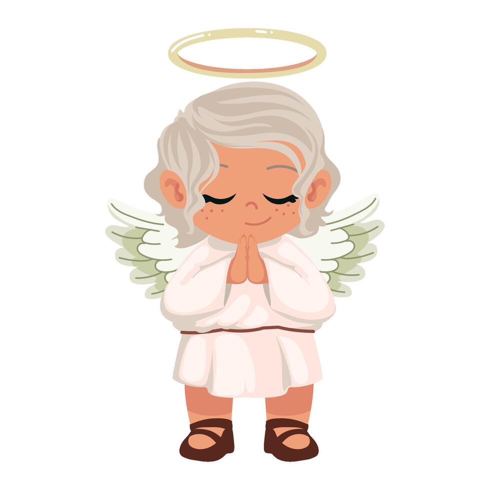 Cute little angel with wings and halo illustration vector