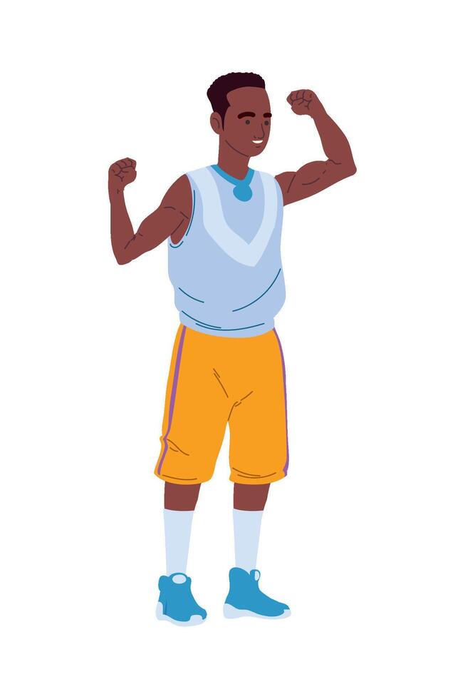 A cartoon man with a basketball jersey and shorts vector
