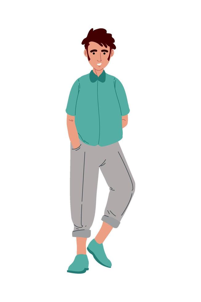 A cartoon man in a blue shirt and gray pants vector