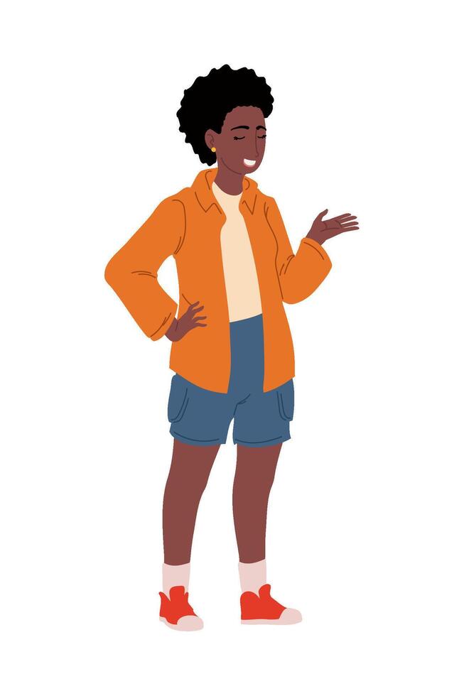An illustration of a woman in shorts and an orange jacket vector