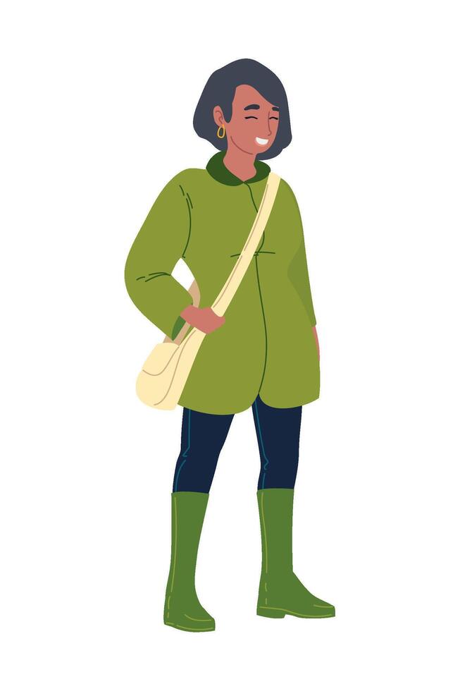 An illustration of a woman in a green coat vector