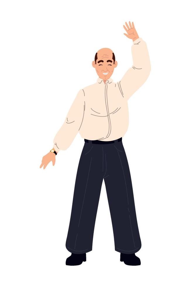 A cartoon man in a white shirt and black pants vector