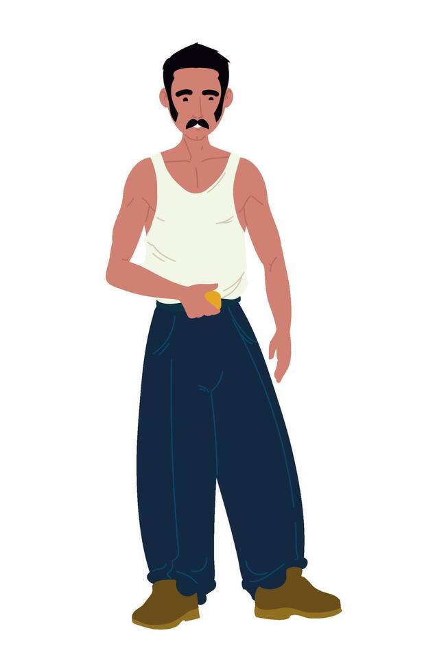 A man in a white tank top and blue pants vector