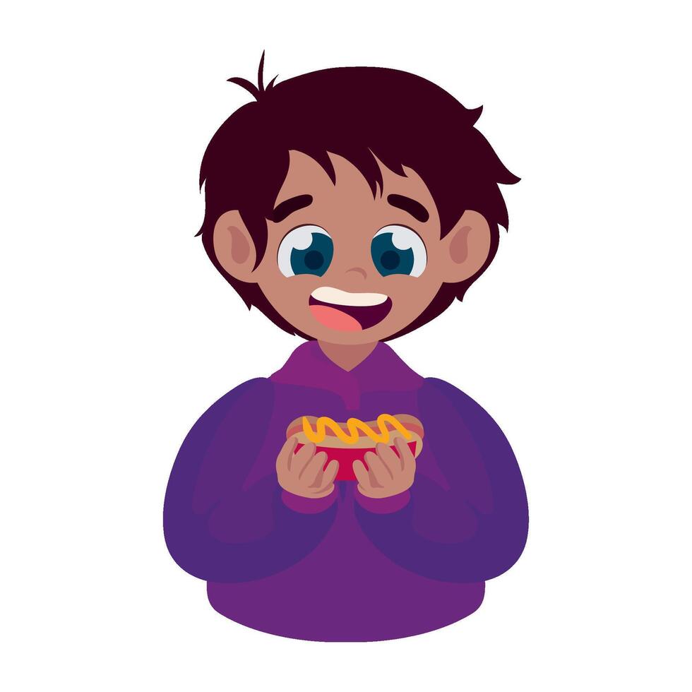 A boy holding a bowl of fries vector